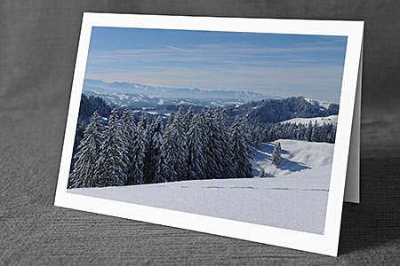 A5-Fotokarte/Klappkarte mit hochwertigem Papierabzug, Einlageblatt und Umschlag. Fototitel: Winterlandschaft im Emmental (Klappkarte, Kunstkarte)