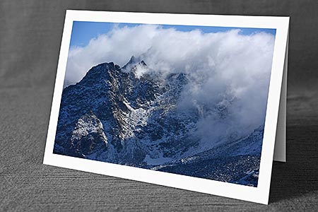 A5-Fotokarte/Klappkarte mit hochwertigem Papierabzug, Einlageblatt und Umschlag. Fototitel: Wolkenstimmung in Berglandschaft (Klappkarte, Kunstkarte)