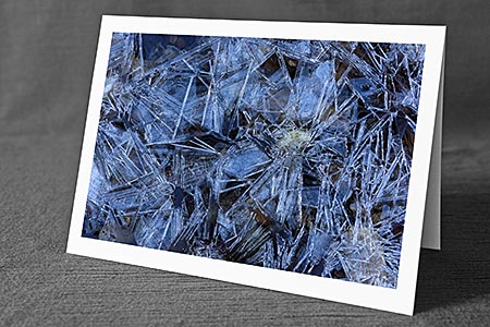 A5-Fotokarte/Klappkarte mit hochwertigem Papierabzug, Einlageblatt und Umschlag. Fototitel: Neujahrskarte Eiskristalle auf Wasseroberfläche (Klappkarte, Kunstkarte)