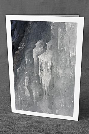 A5-Fotokarte/Klappkarte mit hochwertigem Papierabzug, Einlageblatt und Umschlag. Fototitel: Eisskulptur im Sonnenlicht (Klappkarte, Kunstkarte)