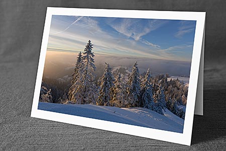 A5-Fotokarte/Klappkarte mit hochwertigem Papierabzug, Einlageblatt und Umschlag. Fototitel: Märchenhafte Winterstimmung (Klappkarte, Kunstkarte)