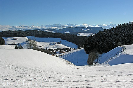 A5-Fotokarte/Klappkarte mit hochwertigem Papierabzug, Einlageblatt und Umschlag. Fototitel: Winterlandschaft Emmental (Klappkarte, Kunstkarte)