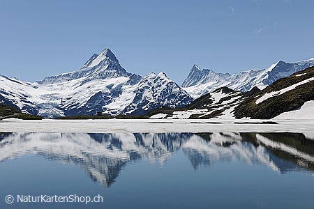 A5-Fotokarte/Klappkarte mit hochwertigem Papierabzug, Einlageblatt und Umschlag. Fototitel: Berge mit Spiegelung (Klappkarte, Kunstkarte)