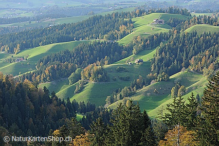 A5-Fotokarte/Klappkarte mit hochwertigem Papierabzug, Einlageblatt und Umschlag. Fototitel: Emmentaler Hügellandschaft (Klappkarte, Kunstkarte)