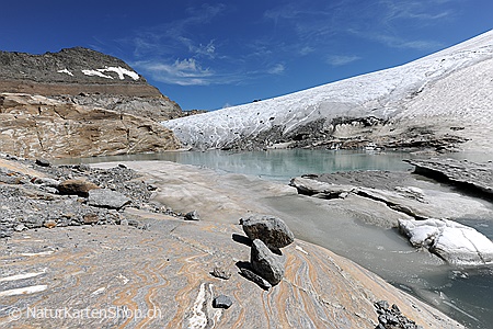 A5-Fotokarte/Klappkarte mit hochwertigem Papierabzug, Einlageblatt und Umschlag. Fototitel: Marmorierter Gletscherschliff (Klappkarte, Kunstkarte)