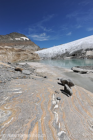 A5-Fotokarte/Klappkarte mit hochwertigem Papierabzug, Einlageblatt und Umschlag. Fototitel: Steine auf marmoriertem Gletscherschliff (Klappkarte, Kunstkarte)