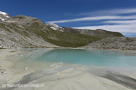 A5-Fotokarte/Klappkarte mit hochwertigem Papierabzug, Einlageblatt und Umschlag. Fototitel: Bergsee im Vorfeld eines Gletschers (Klappkarte, Kunstkarte)