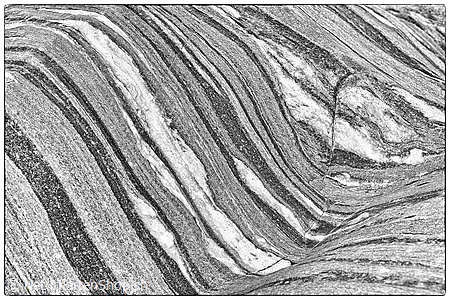 A5-Fotokarte/Klappkarte mit hochwertigem Papierabzug, Einlageblatt und Umschlag. Fototitel: Strukturen im Gletscherschliff (Schwarz/Weiss) (Klappkarte, Kunstkarte)